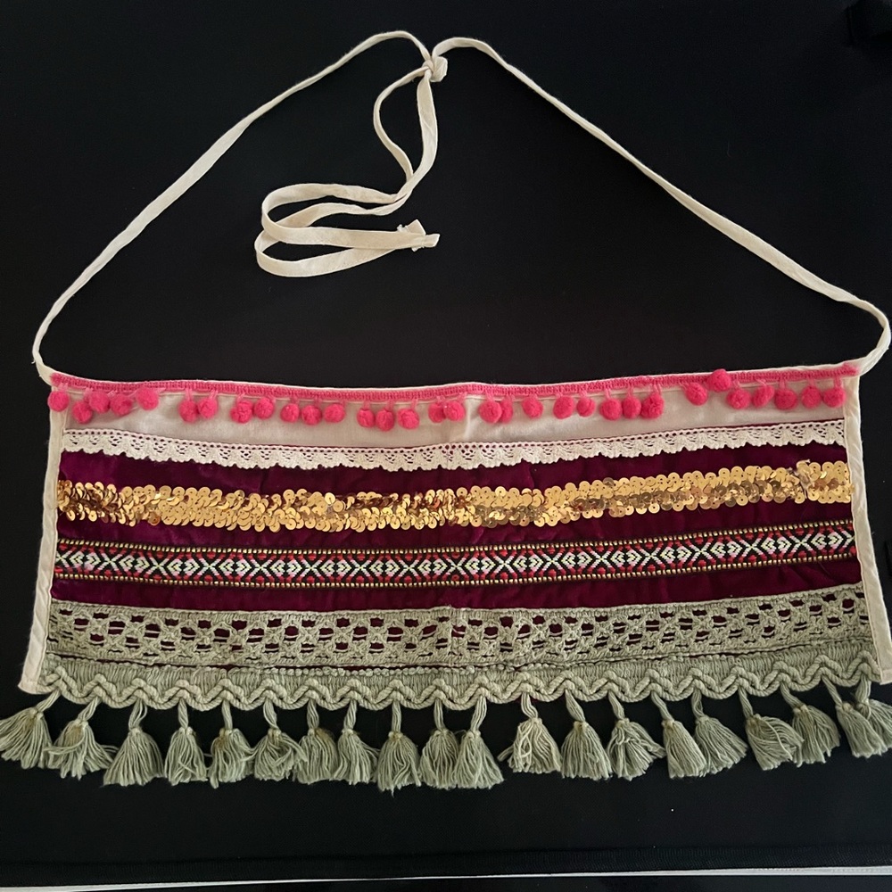 Natural life waist belt with pockets sequins tassels festival bag